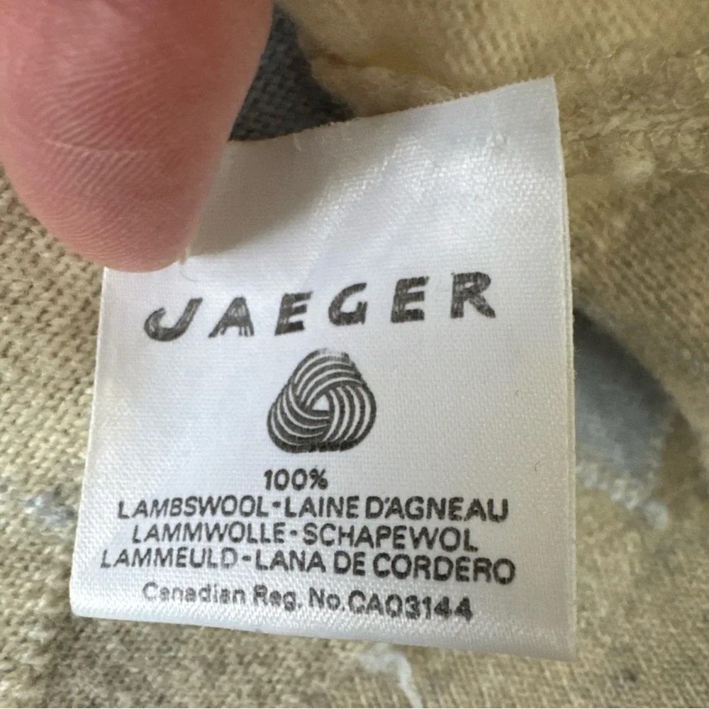 Jaeger 100% Lambswool Gray Blue Ivory Argyle Long Cardigan Sweater Vintage M